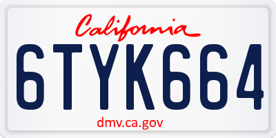 CA license plate 6TYK664