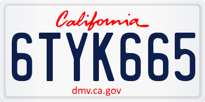 CA license plate 6TYK665