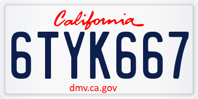 CA license plate 6TYK667