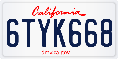 CA license plate 6TYK668