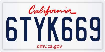 CA license plate 6TYK669
