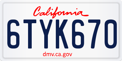 CA license plate 6TYK670