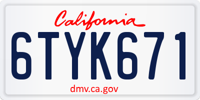 CA license plate 6TYK671