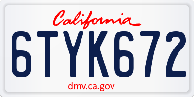 CA license plate 6TYK672