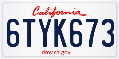 CA license plate 6TYK673