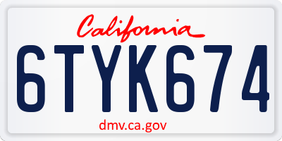 CA license plate 6TYK674