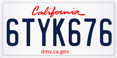 CA license plate 6TYK676