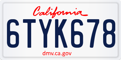 CA license plate 6TYK678