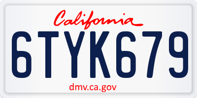 CA license plate 6TYK679