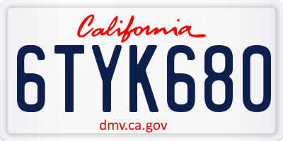 CA license plate 6TYK680