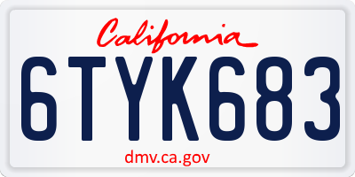 CA license plate 6TYK683