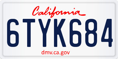 CA license plate 6TYK684