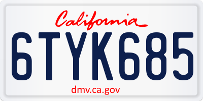 CA license plate 6TYK685