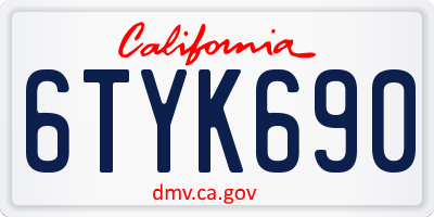 CA license plate 6TYK690