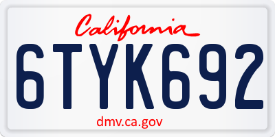 CA license plate 6TYK692