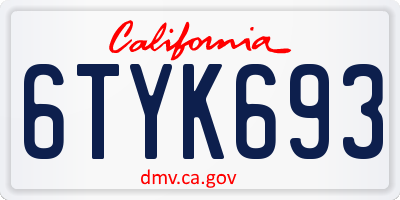 CA license plate 6TYK693