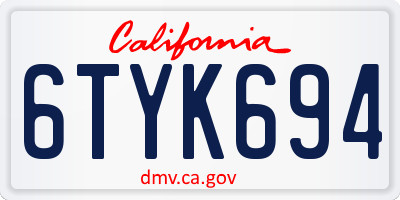 CA license plate 6TYK694