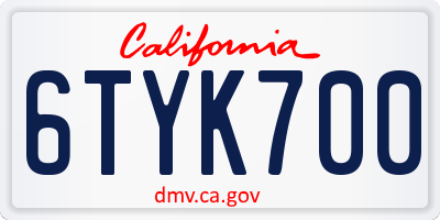 CA license plate 6TYK700