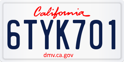 CA license plate 6TYK701