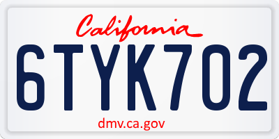 CA license plate 6TYK702