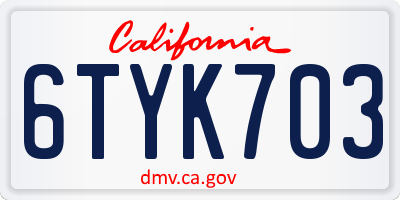 CA license plate 6TYK703