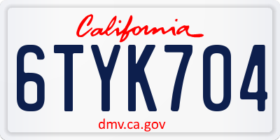 CA license plate 6TYK704