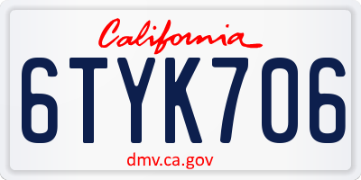 CA license plate 6TYK706