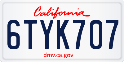 CA license plate 6TYK707