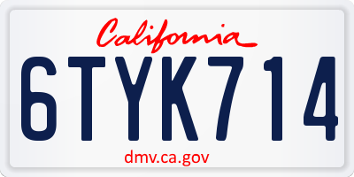CA license plate 6TYK714