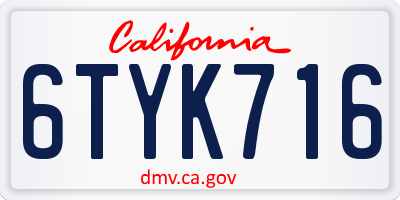 CA license plate 6TYK716