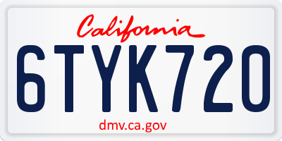 CA license plate 6TYK720