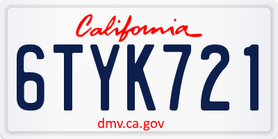 CA license plate 6TYK721