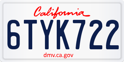 CA license plate 6TYK722