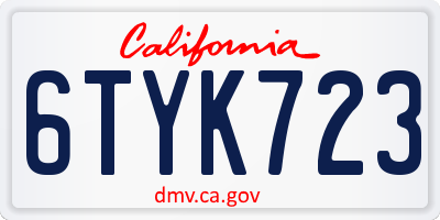 CA license plate 6TYK723
