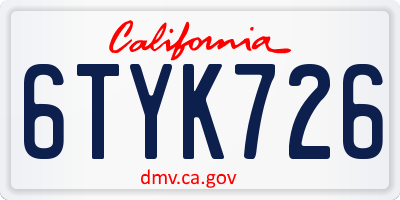 CA license plate 6TYK726