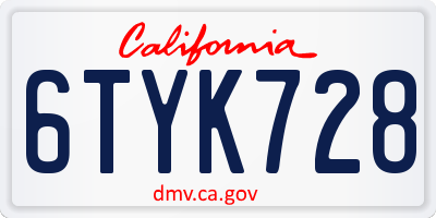 CA license plate 6TYK728