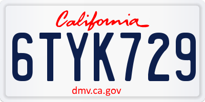 CA license plate 6TYK729
