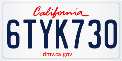 CA license plate 6TYK730