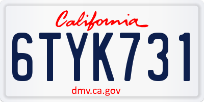 CA license plate 6TYK731