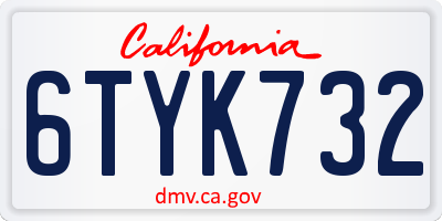 CA license plate 6TYK732