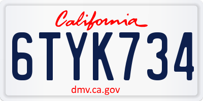 CA license plate 6TYK734