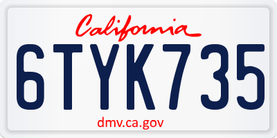 CA license plate 6TYK735