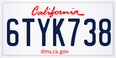 CA license plate 6TYK738