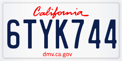 CA license plate 6TYK744