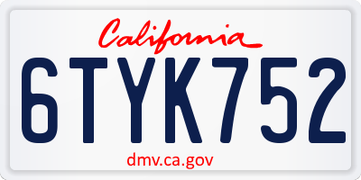 CA license plate 6TYK752