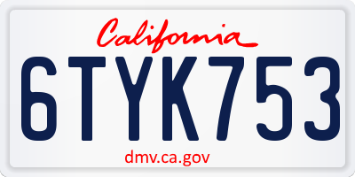 CA license plate 6TYK753
