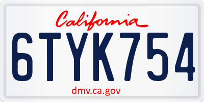 CA license plate 6TYK754