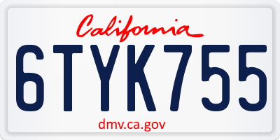 CA license plate 6TYK755