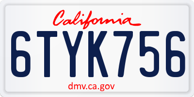 CA license plate 6TYK756
