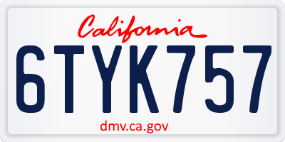 CA license plate 6TYK757